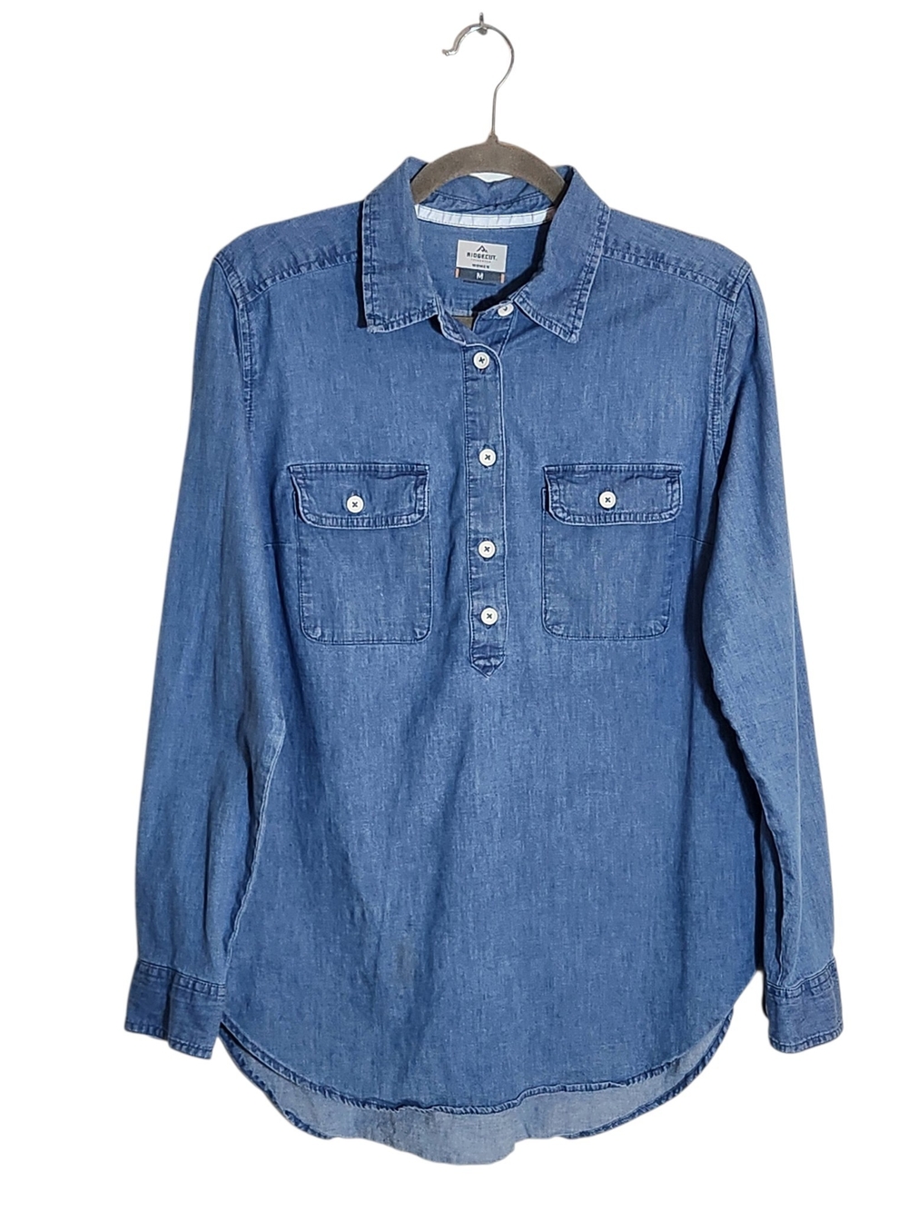 Ridgecut Half Buttondown Chambray Denim Shirt Size Medium Flaw